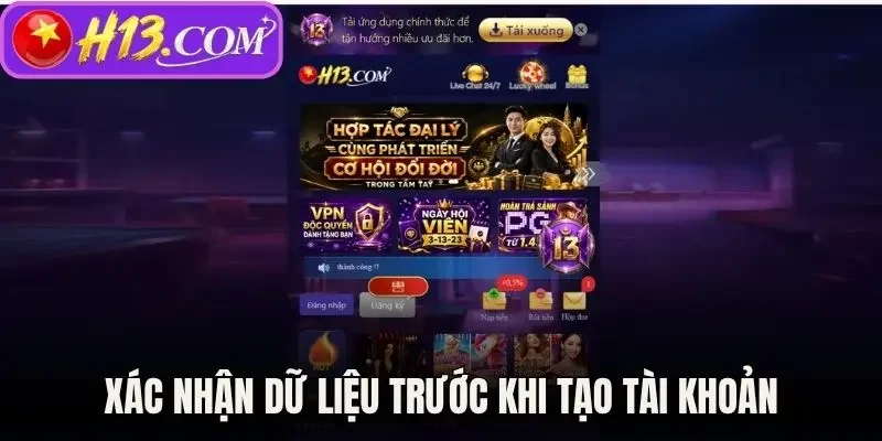 Xác nhận dữ liệu chính xác khi tạo tài khoản